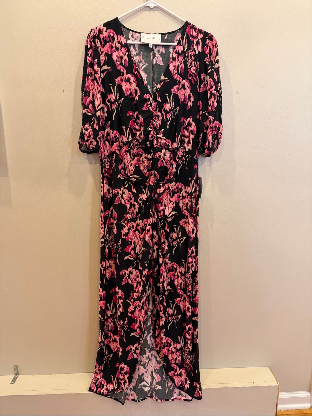 Floral Maxi Dress - Black with Pink Floral